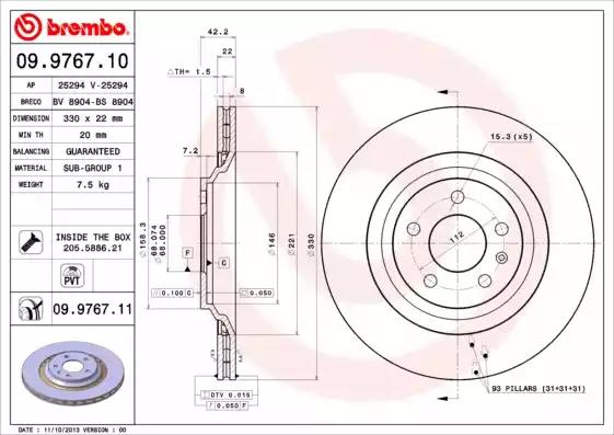 Тормозной диск BREMBO 09.9767.11 - Фото #1