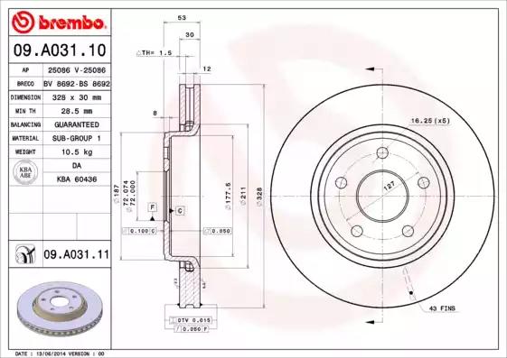 Тормозной диск BREMBO 09.A031.11 - Фото #1