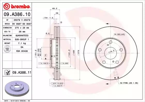 Тормозной диск BREMBO 09.A386.11 - Фото #1