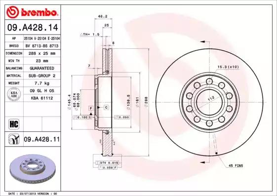Тормозной диск BREMBO 09.A428.11 - Фото #1