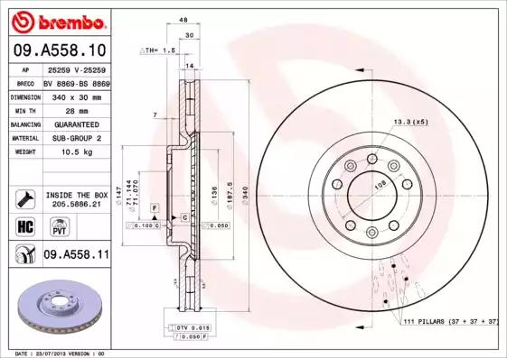 Тормозной диск BREMBO 09.A558.11 - Фото #1