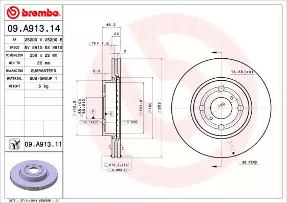 Тормозной диск BREMBO 09.A913.14 - Фото #1