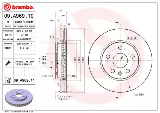 Тормозной диск BREMBO 09.A969.10 - Фото #1