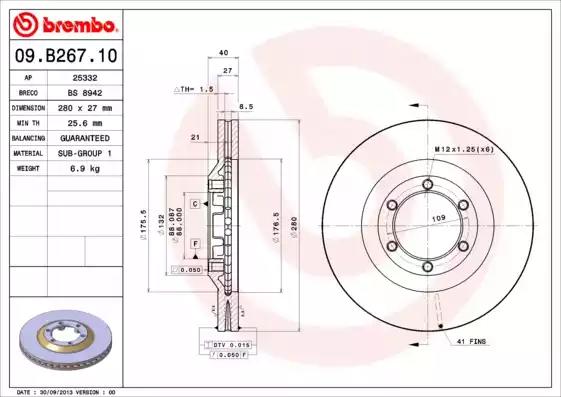 Тормозной диск BREMBO 09.B267.10 - Фото #1