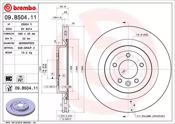 Тормозной диск BREMBO 09.B504.11 - Фото #1