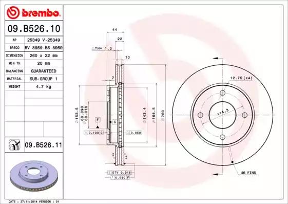 Тормозной диск BREMBO 09.B526.11 - Фото #1