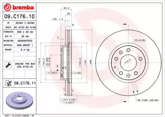 Гальмівний диск BREMBO 09.C176.11 - Фото #1