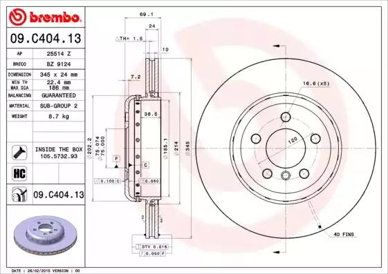 Тормозной диск BREMBO 09.C404.13 - Фото #1