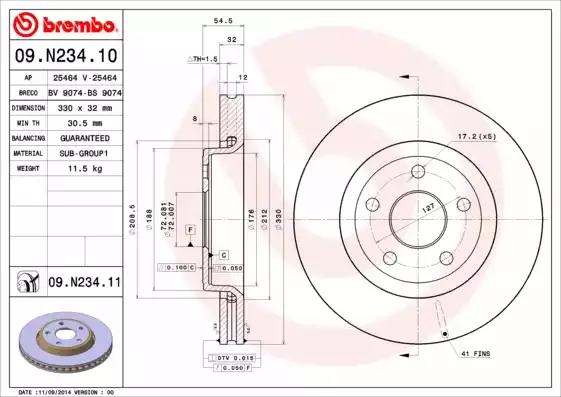 Тормозной диск BREMBO 09.N234.11 - Фото #1