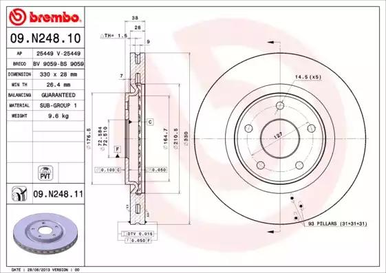 Тормозной диск BREMBO 09.N248.11 - Фото #1