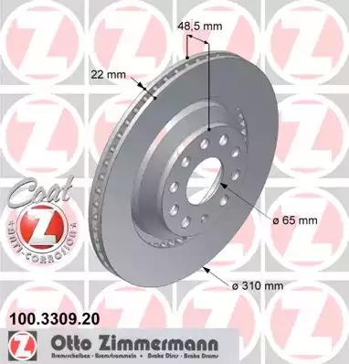 Тормозной диск ZIMMERMANN 100.3309.20 - Фото #1
