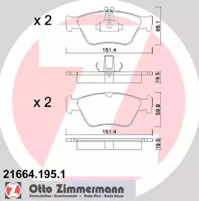 Комплект тормозных колодок, дисковый тормоз ZIMMERMANN 21664.195.1 - Фото #1