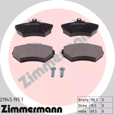 Комплект тормозных колодок, дисковый тормоз ZIMMERMANN 21945.195.1 - Фото #1