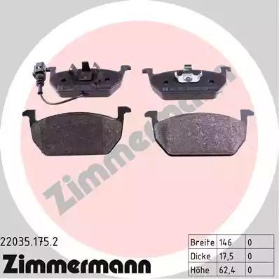 Колодки дискові гальмові, комплект ZIMMERMANN 22035.175.2 - Фото #1