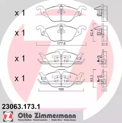 Комплект тормозных колодок, дисковый тормоз ZIMMERMANN 23063.173.1 - Фото #1
