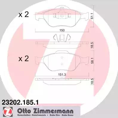Комплект гальмівних колодок, дискове гальмо ZIMMERMANN 23202.185.1 - Фото #1