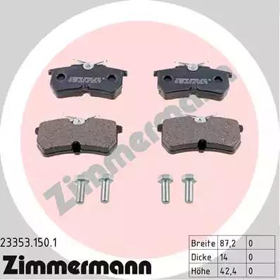 Комплект тормозных колодок, дисковый тормоз ZIMMERMANN 23353.150.1 - Фото #1