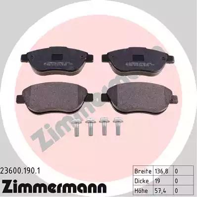 Комплект тормозных колодок, дисковый тормоз ZIMMERMANN 23600.190.1 - Фото #1