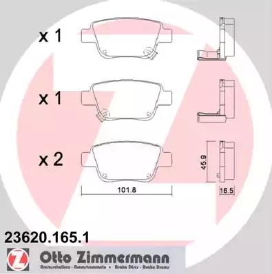 Комплект тормозных колодок, дисковый тормоз ZIMMERMANN 23620.165.1 - Фото #1