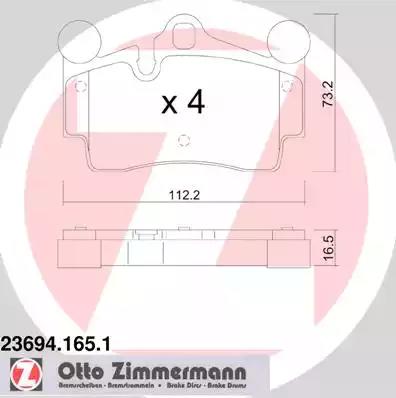 Комплект тормозных колодок, дисковый тормоз ZIMMERMANN 23694.165.1 - Фото #1