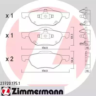 Комплект тормозных колодок, дисковый тормоз ZIMMERMANN 23720.175.1 - Фото #1
