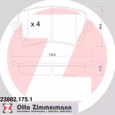 Комплект тормозных колодок, дисковый тормоз ZIMMERMANN 23882.175.1 - Фото #1