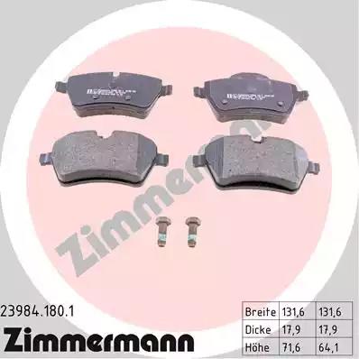 Комплект тормозных колодок, дисковый тормоз ZIMMERMANN 23984.180.1 - Фото #1
