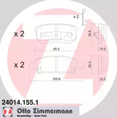 Комплект тормозных колодок, дисковый тормоз ZIMMERMANN 24014.155.1 - Фото #1
