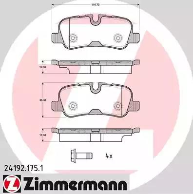 Комплект тормозных колодок, дисковый тормоз ZIMMERMANN 24192.175.1 - Фото #1