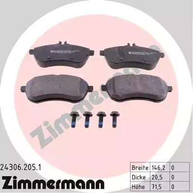 Комплект тормозных колодок, дисковый тормоз ZIMMERMANN 24306.205.1 - Фото #1