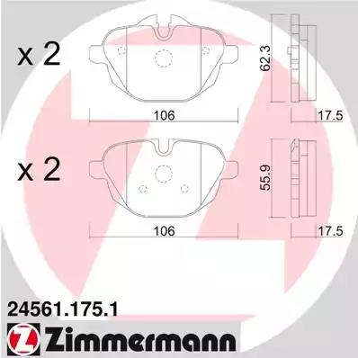 Комплект тормозных колодок, дисковый тормоз ZIMMERMANN 24561.175.1 - Фото #1