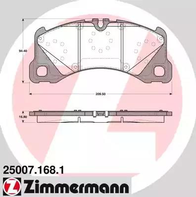 Комплект тормозных колодок, дисковый тормоз ZIMMERMANN 25007.168.1 - Фото #1