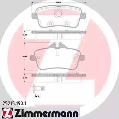 Комплект тормозных колодок, дисковый тормоз ZIMMERMANN 25215.190.1 - Фото #1