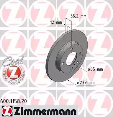 Тормозной диск ZIMMERMANN 600.1158.20 - Фото #1