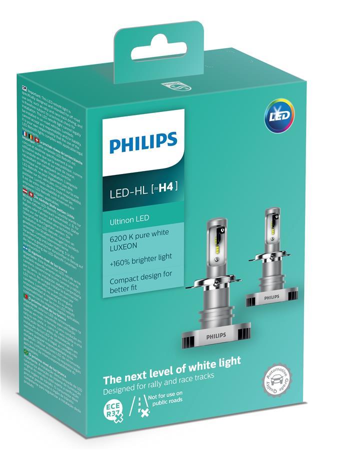 Лампы светодиодные комплект Philips Ultinon LED H4 12V 15W 6200K (2 шт.) PHILIPS 11342ULWX2 - Фото #1