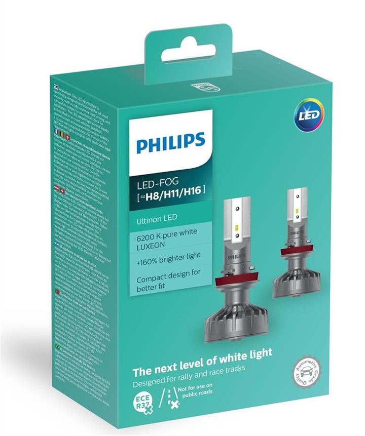 Лампы светодиодные комплект Philips Ultinon LED H8/H11/H16 12V 6200K (2 шт.) PHILIPS 11366ULWX2 - Фото #1
