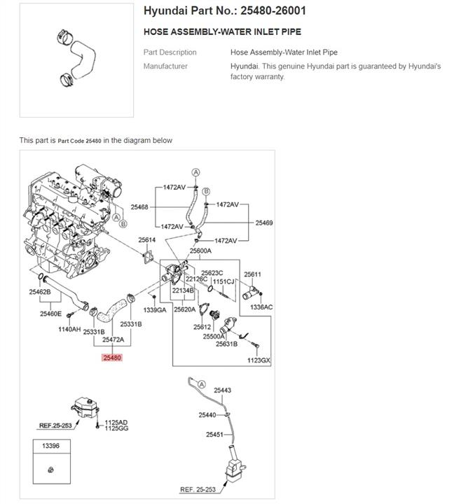 Шланг системи охолодження двигуна Hyundai/Kia/Mobis 2548026001 - Фото #1