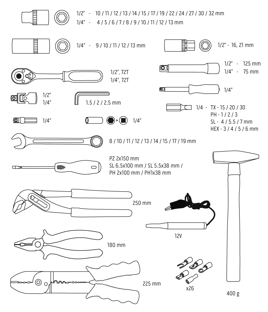 Набор инструмента 1/2”, 1/4” 100 шт. Neo Tools 08-920 - Фото #10