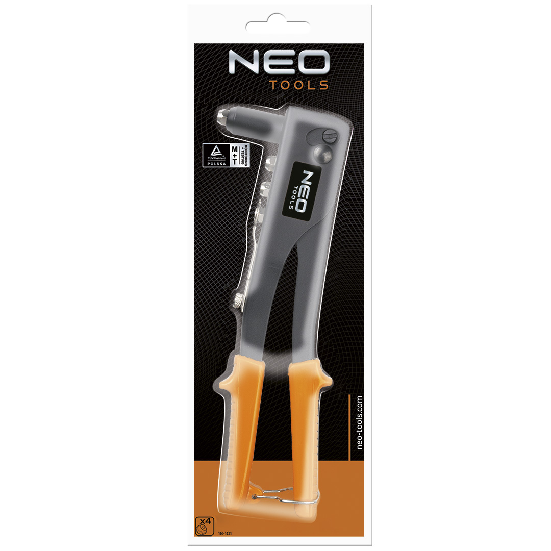 Заклепочник для заклепок сталевих та алюмінієвих 2.4, 3.2, 4.0, 4.8 мм Neo Tools 18-101 - Фото #2