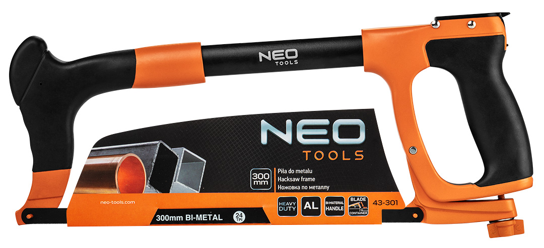 Ножовка по металлу 300 мм с отсеком для полотен, алюминиевый корпус, двухкомпонентная рукоятка Neo Tools 43-301 - Фото #2