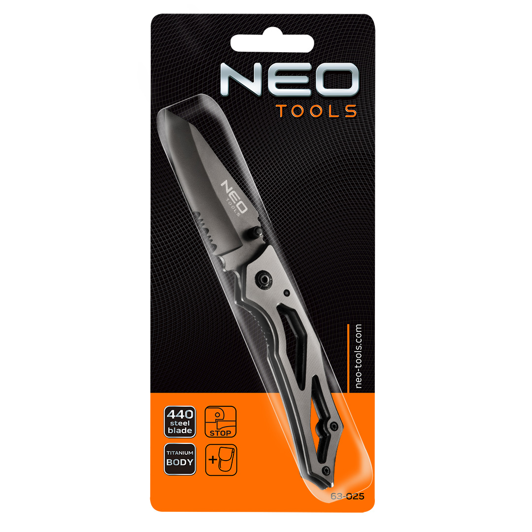 Нож складной с фиксатором, титановый Neo Tools 63-025 - Фото #2
