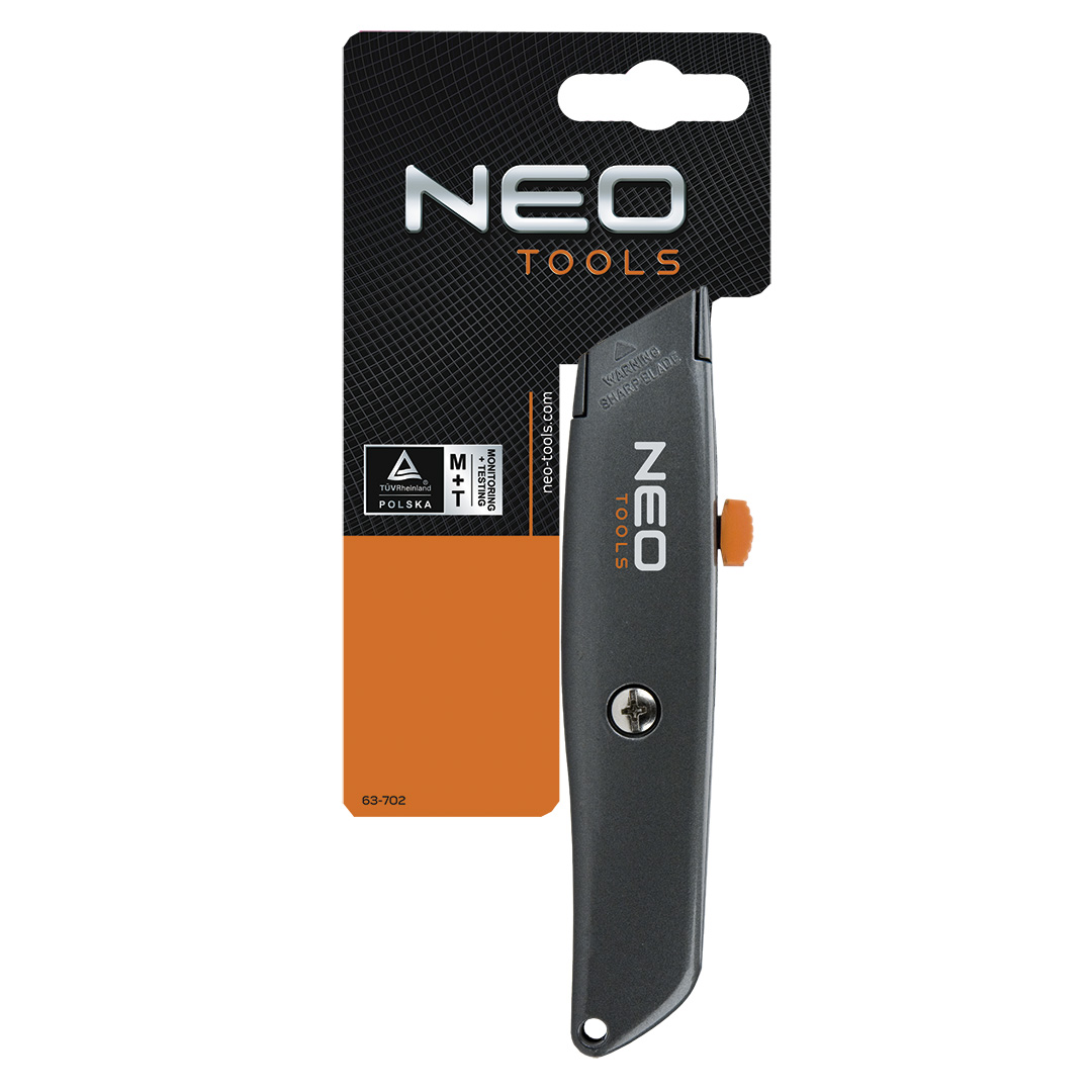 Нож с трапециевидным лезвием 18 мм, металлический корпус Neo Tools 63-702 - Фото #2