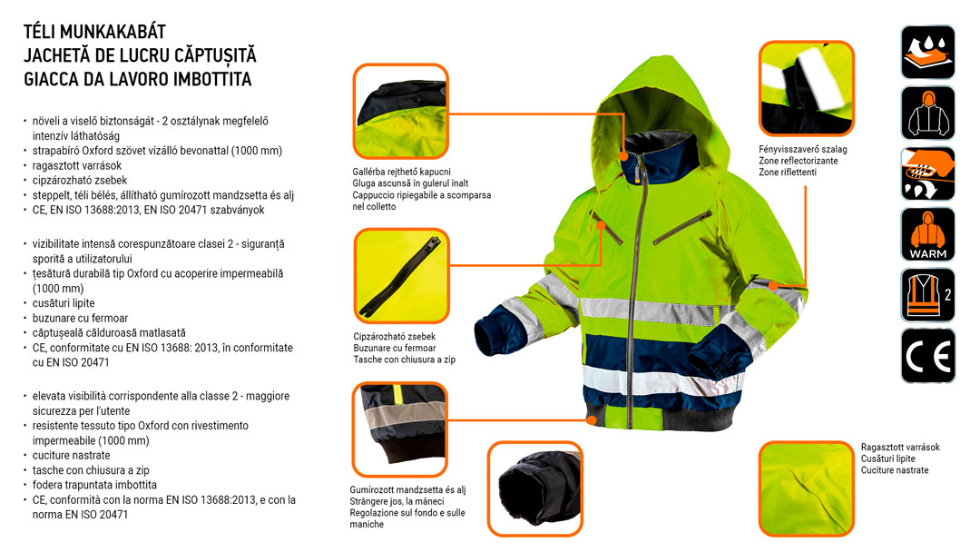 Утепленная рабочая сигнальная куртка, желтая, размер XL Neo Tools 81-710-XL - Фото #9