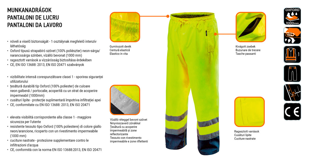 Сигнальные водостойкие рабочие брюки, желтые, размер XL Neo Tools 81-770-XL - Фото #7
